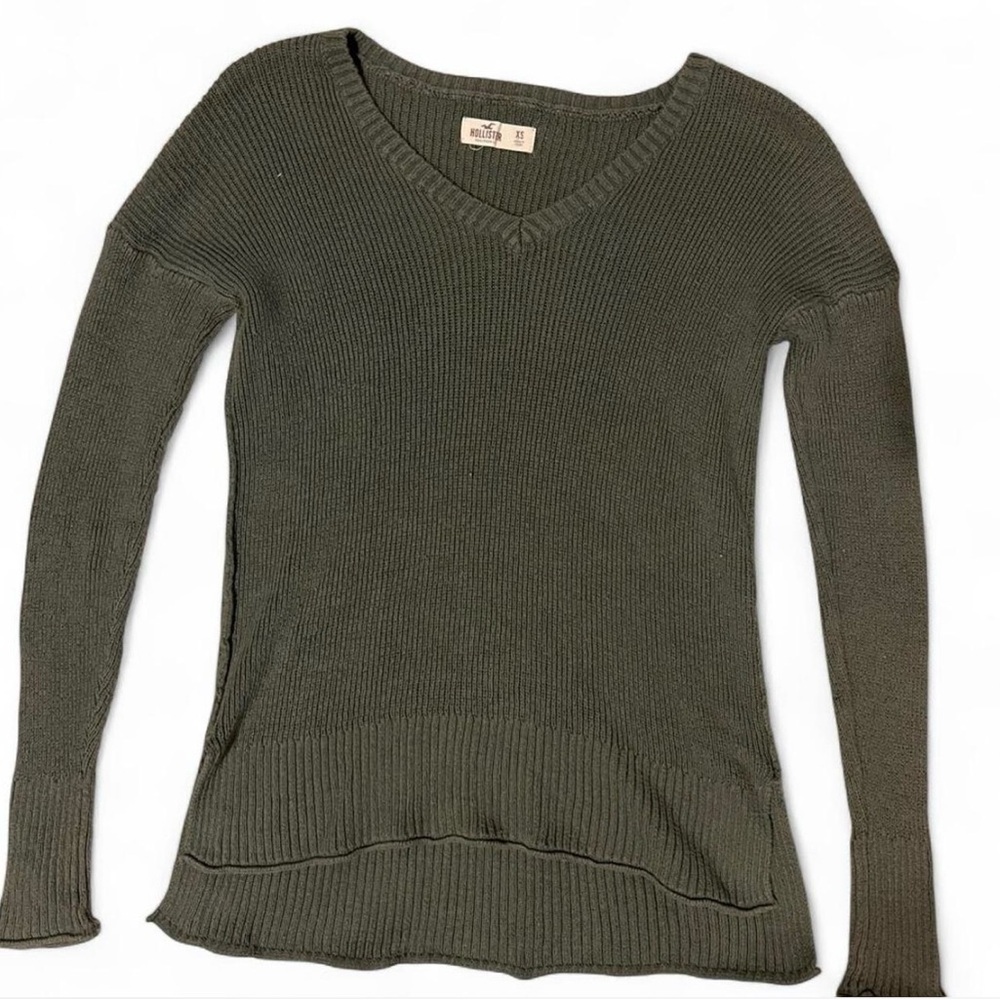 Hollister Dark Olive V-Neck Sweater
